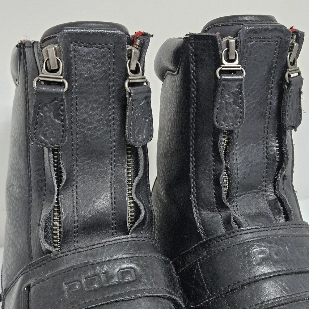 Polo Ralph Lauren Boots Mens 10.5 Black Darrance II Leather Dual Zip Duck Boots